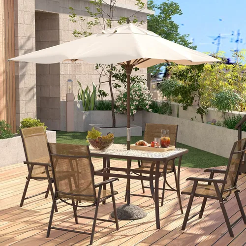 Vista 2 de soges Mesa de café bistró de 47 pulgadas para patio al aire libre, mesa de comedor rectangular con marco de acero templado con agujero