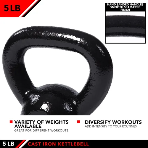 Vista 4 de JFIT Cast Iron Kettlebell – Single Weight, Flat Bottom, Polished Handle Men & Women CrossFit, Cardio & Strength Training