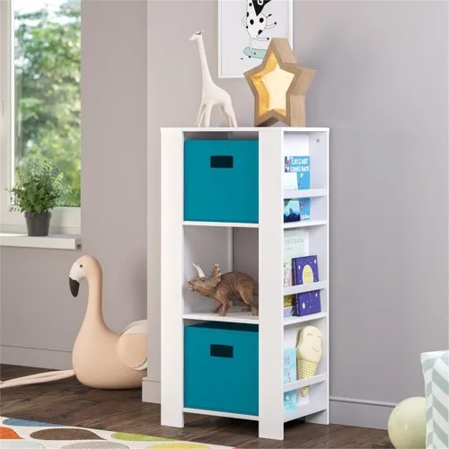 Vista 4 de RiverRidge Book-Nook Tower - Estantería infantil y organizador de almacenamiento de juguetes con 3 cubos y 6 estantes para libros, organizador