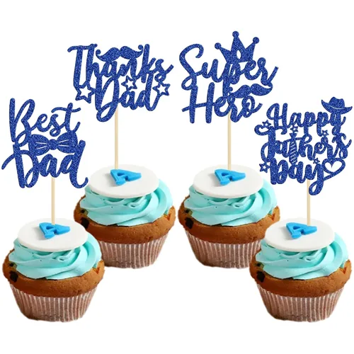 Vista 17 de Gyufise 24 piezas de decoración para cupcakes con bigote con purpurina negra del mundo para el mejor papá del mundo, decoraciones para el Día