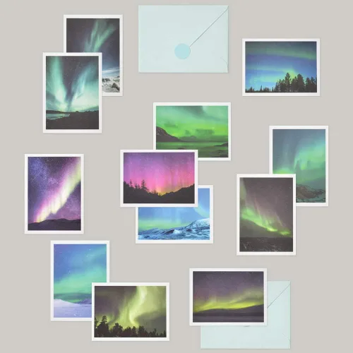 Vista 6 de Monolike Tarjeta día a día, Aurora - Mezcla de 36 minitarjetas individuales, 36 sobres, 36 calcomanías