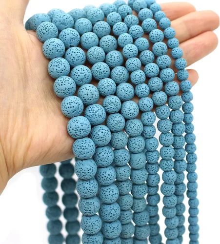 Vista 17 de Oameusa Cuentas redondas sueltas de ágata de piedra volcánica de lava azul de 0.236 in para hacer joyas, 1 hebra de 15 pulgadas, 1 hebra por