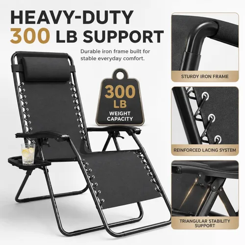 Vista 4 de Zero Gravity Lounge Chair Set of 2, Foldable Outdoor Reclining Chair