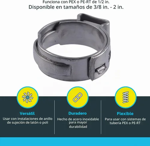 Vista 3 de SharkBite - Anillo de abrazadera de 1/2 pulgada, accesorios de fontanería de acero inoxidable, tubo PEX, PE-RT, UC953A