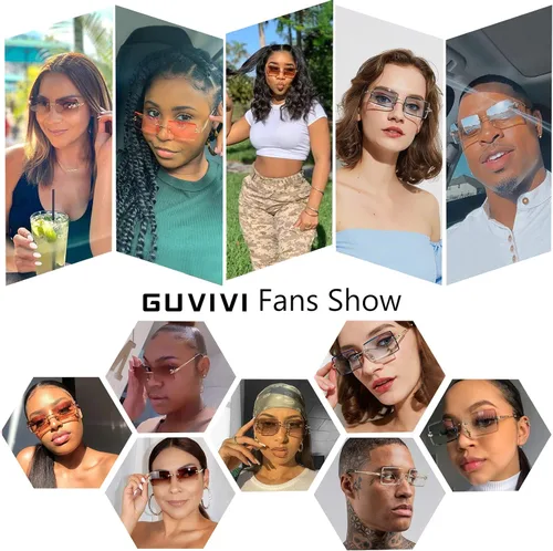 Vista 3 de GUVIVI Gafas de sol rectangulares sin montura para mujeres y hombres pequeñas cuadradas de moda de colores de los años 90 gafas unisex