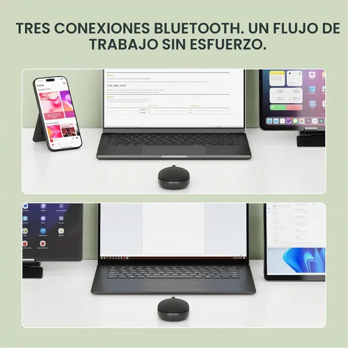 Vista 3 de Satechi OntheGo Mouse Bluetooth con batería recargable USB C, conecta hasta 3 dispositivos, mouse inalámbrico compacto y portátil para laptop, Negro
