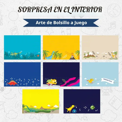 Vista 3 de 8 carpetas escolares – Lindas carpetas de bolsillo con 8 diseños únicos de dinosaurios en la parte delantera, trasera e interior – Carpetas