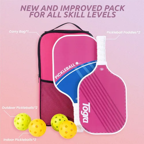 Vista 9 de TOGRA Palas de pickleball aprobadas por USAPA, juego de 2 palas de pickleball de fibra de carbono, ligeras raquetas de pickleball de grafito con 4