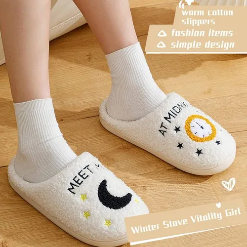 Vista 6 de QQGB Meet Me at Midnight - Pantuflas de felpa para mujeres y hombres, pantuflas de casa cálidas de invierno para interiores y exteriores