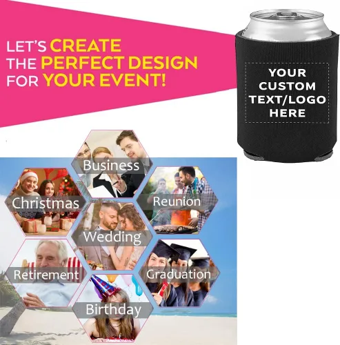 Vista 4 de Enfriador de latas de boda personalizado, mangas enfriadoras de latas de cerveza personalizadas para aniversario, regalo de cumpleaños, recuerdo