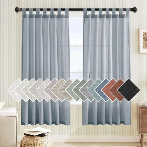 Vista 20 de Cortinas de lino para sala de estar, decoración para el hogar, con pestaña superior, privacidad añadida, ahorro de energía, filtro de luz