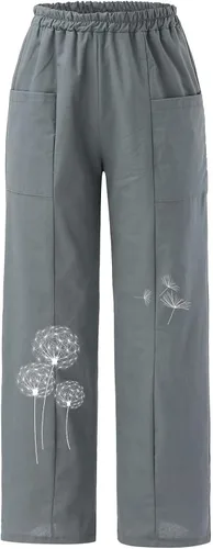 Vista 4 de Flowy Pants for Womens Womens Solid Color Casual Pants Trousers Elastic Waist Pockets Wide Leg Trousers