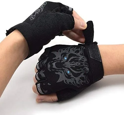 Vista 3 de Guantes de ciclismo sin dedos para niños y niñas con medio dedo, guantes de equitación para deportes al aire libre, guantes de gel antideslizantes