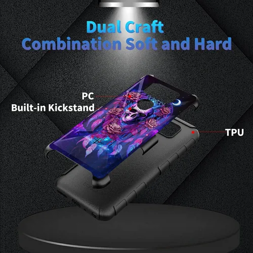 Vista 80 de Funda para AT&T Maestro Max 2021/Cricket Ovation 2 con protector de pantalla de vidrio templado, funda resistente con función atril integrada