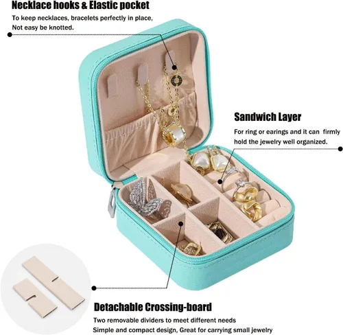 Vista 2 de MODENGKONGJIAN Mini estuche de viaje de joyería caja organizadora de joyas de viaje de piel sintética pequeño soporte portátil de almacenamiento