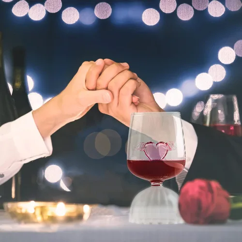 Vista 2 de Juego de 2 copas de copa de vino tinto con corazón rosa, juego de copas de cóctel para boda, copas de champán creativas para boda, aniversario