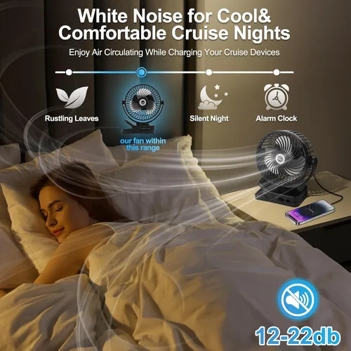 Vista 5 de Ventilador de crucero magnético de 6 pulgadas con batería recargable de 12000 mAh, control de 3 velocidades, luz LED, temporizador, clip y salida