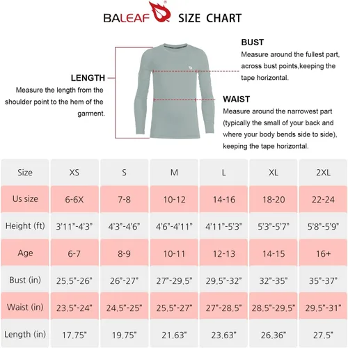 Vista 7 de BALEAF Boys Compression Shirt Long Sleeve Youth Undershirts Kids Football Baseball Baselayer Cold Gear Quick Dry