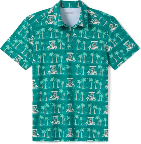 Vista 9 de Tipsy Elves Camiseta polo de golf divertida para hombre - Ropa de golf novedosa Paraíso azul de 8 bits