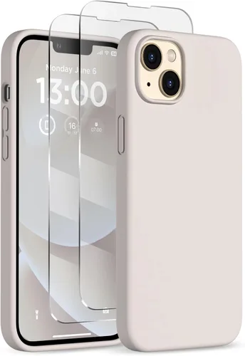 Vista 25 de Funda delgada para iPhone 13 de 6.1 pulgadas, silicona líquida a prueba de golpes, con forro de microfibra suave antiarañazos, 2 protectores