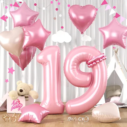 Vista 60 de Globos dorados de color champán con el número 11, globos de oro claro, globo de aluminio dorado con forma de corazón con estrella y globo largo