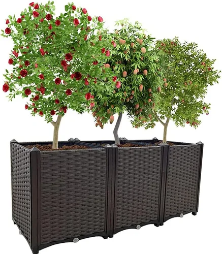 Vista 14 de Macetas elevadas de plástico para cama de jardín elevada con patas para plantas al aire libre, kits de caja con agujeros de drenaje para patio