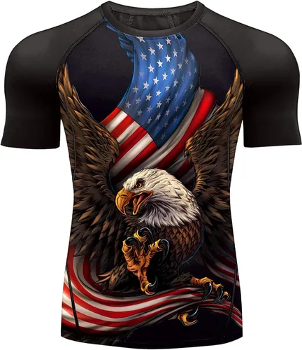 Vista 2 de Men's Rash Guard Shirts Sun Protection UPF 50+ Short Sleeve BJJ Jiu Jitsu Workout Swim Compression Shirt