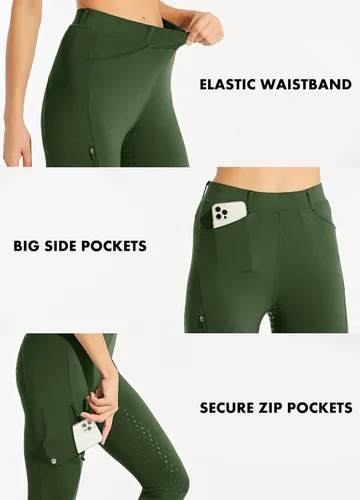 Vista 5 de Willit Pantalones de equitación para mujer con asiento completo, pantalones de silicona con bolsillo con cremallera