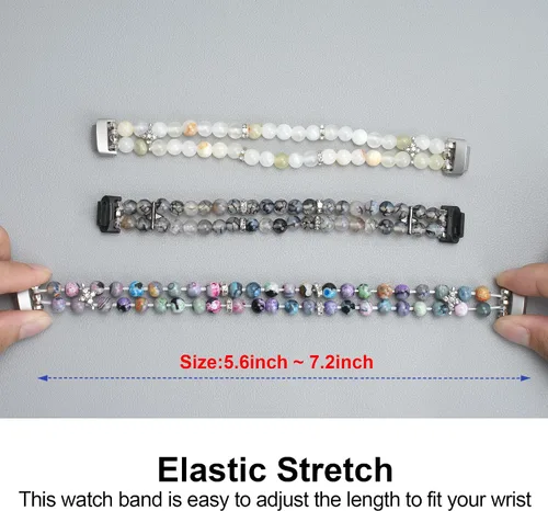 Vista 7 de Pulsera de cuentas compatible con Fitbit Inspire 3 para mujer, cuentas de perlas hechas a mano, banda elástica para reloj Fitbit Inspire 3 Fitness