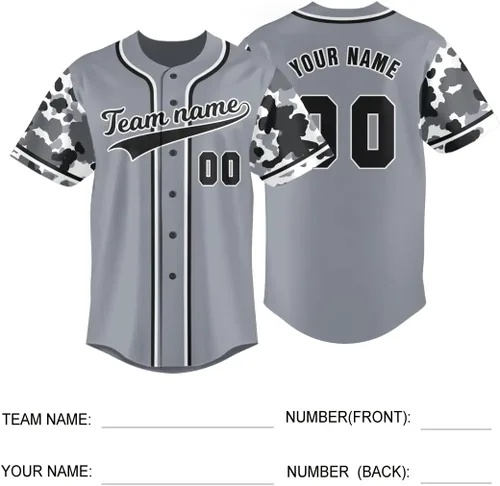 Vista 5 de Camiseta de béisbol personalizada con nombre y número personalizados de camuflaje para hombres, mujeres y jóvenes