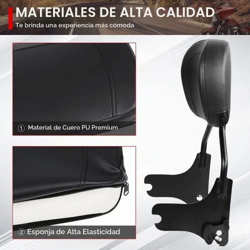 Vista 3 de Respaldo del pasajero Sissy Bar W/Pad Compatible Con Para Touring 1997-2008 Negro