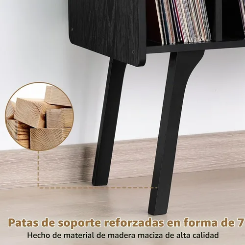 Vista 6 de LELELINKY Soporte para tocadiscos, mesa de almacenamiento de discos de vinilo con 4 gabinetes de hasta 120 álbumes, soporte para tocadiscos