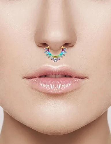 Vista 2 de SCERRING Aros falsos para tabique nasal, circonita cúbica transparente, no perforada, gancho para nariz, septum, piercing para el cuerpo, joyería
