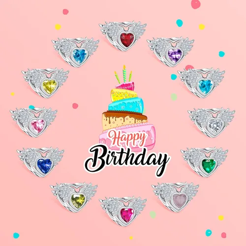 Vista 4 de NINGAN Birthstone Charms for Charms Bracelet, Angel Wings 925 Sterling Silver Love Heart Bead Pendant Birthday Christmas Jewelry Gift for Women