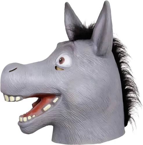 Vista 3 de Molezu Shrek - Máscara de burro para Halloween, disfraz de lujo, fiesta de disfraces, cosplay, cabeza de animal de látex para adultos