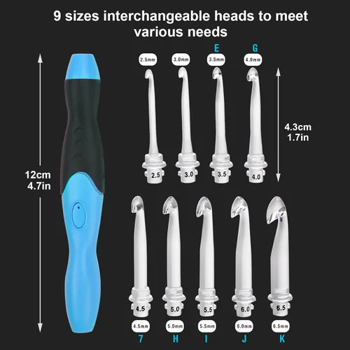 Vista 3 de Vidillo Juego de luces de ganchillo con funda, ganchos ergonómicos recargables iluminados, 9 ganchos intercambiables con una funda de ganchillo