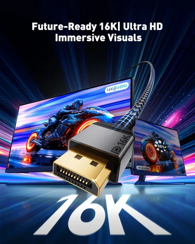 Vista 7 de Maxonar Cable DisplayPort 2.1 Certificado VESA, Cable DisplayPort 16K 2.1 Soporta 80Gbps, 16K@60Hz, 10K@60Hz, 8K@60Hz, 4K@165Hz, HDR, HDCP 2.2, 3D