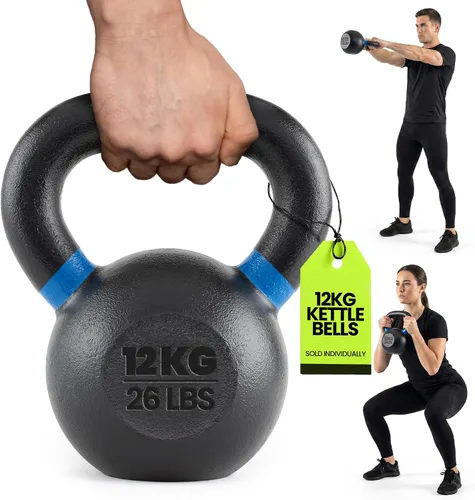 Vista 10 de Rage Fitness Single Cast Iron Kettlebell Powder Coated - Wide Handle Weights for Core & Glute Workouts; Swings, Squats, Deadlifts; Strength