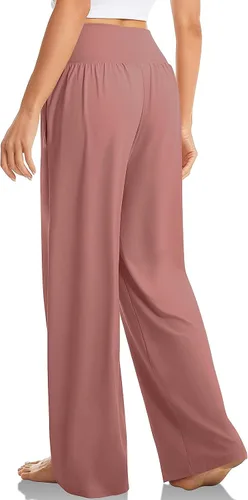 Vista 3 de SMIDOW Pantalones de yoga de pierna ancha para mujer con bolsillos, casuales, holgados, de cintura alta, pantalones de entrenamiento cómodos