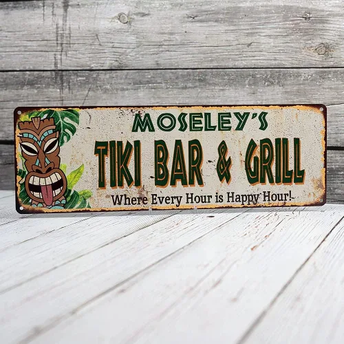 Vista 3 de Letrero personalizado de TIKI BAR & GRILL para decoración de cabaña, bares, decoración de parrilla, accesorios hawaianos, patio, playa, tabla