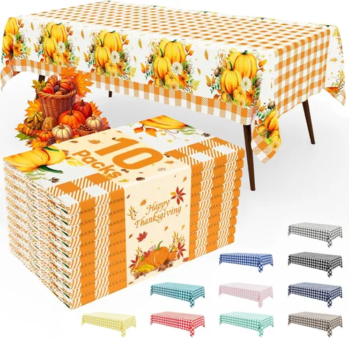 Vista 10 de Smiry Paquete de 3 Manteles Desechables de Cuadros Gingham Color Caqui - 54" x 72" Mantel de Plástico de Servicio Pesado, Cubiertas de Mesa