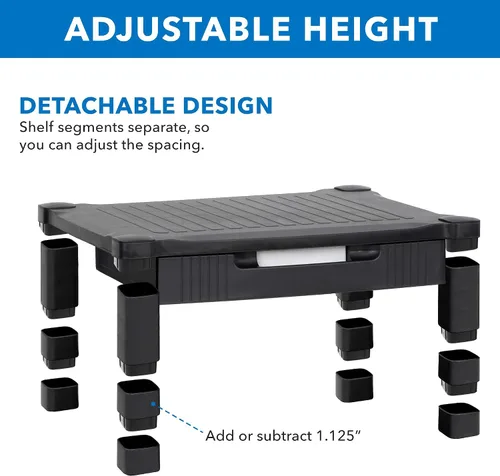 Vista 3 de Mount-It! Elevador de monitor con cajón Soporte de monitor de altura ajustable con almacenamiento deslizante de tres filas Elevador