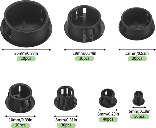 Vista 2 de Tapones de plástico para agujeros, 180 tapones de bloqueo de panel negro, tapas redondas para orificios de tornillo de taladro para gabinetes
