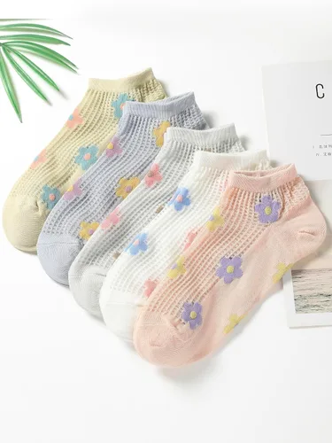 Vista 3 de WDIRARA 5 pares de calcetines casuales con estampado floral a rayas para mujer