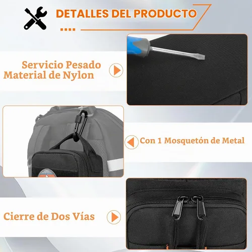 Vista 5 de Rexmica Bolsa de herramientas pequeña y resistente con 2 bolsillos con cremallera, estuche organizador de herramientas táctico multifuncional Molle