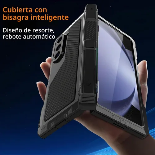 Vista 5 de Funda de metal para Samsung Galaxy Z Fold 5 con soporte para bolígrafo Fold5 S, resistente funda protectora de pantalla Z Fold 5, protector de Negro
