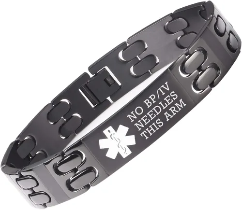 Vista 9 de LinnaLove Lymphedema Alert Bracelets no bp/iv/needles this arm Stainless Steel Medical id Bracelets for Women