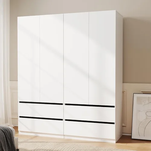 Vista 12 de Armario Ropero Closet con Cajones: Armario Grande Blanco de 75" con 2 Puertas para Colgar Ropa, Armarios de Madera Modernos para Dormitorio con 2