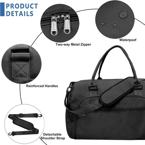 Vista 3 de woogwin Bolsa de gimnasio pequeña para hombres y mujeres con zapatos y compartimento húmedo, bolsa de lona impermeable para viajes, deportes