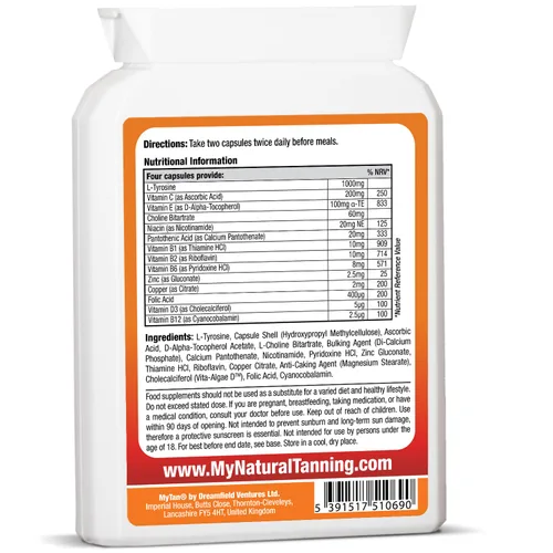 Vista 2 de Boost Tan Pills 100 cápsulas Acelerador de bronceado solar Suplemento de bronceado natural Tirosina, multivitamínico de cobre Suministro